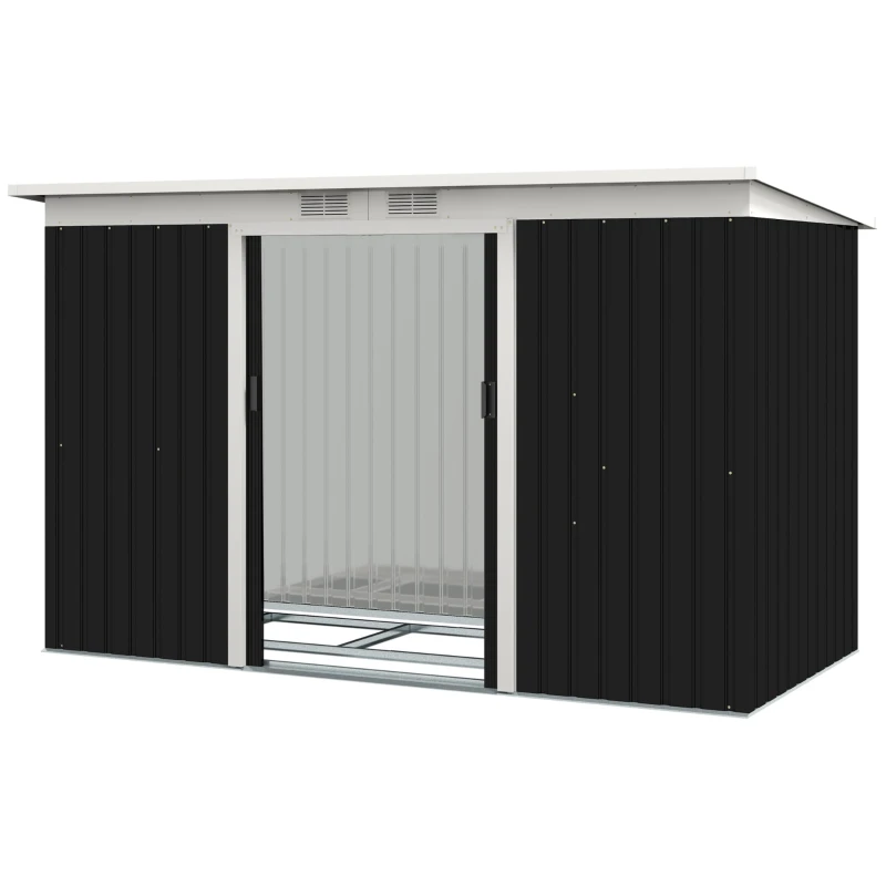 Abri de jardin 3,6 m² avec fondation et portes coulissantes de couleur gris foncé