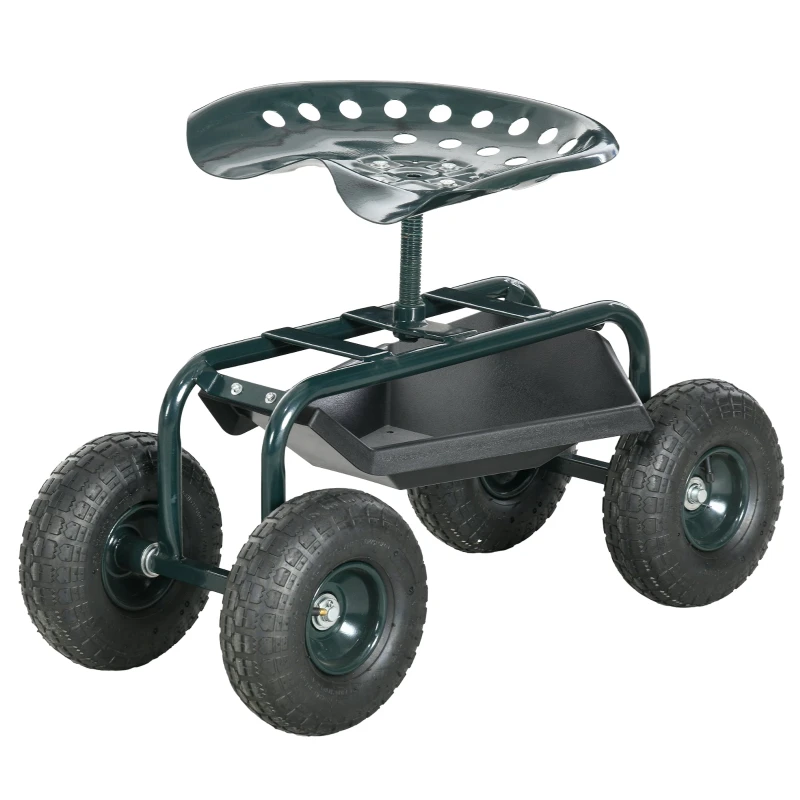 Siège de jardin roulant avec assise pivotante réglable supportant jusqu’à 150 kg