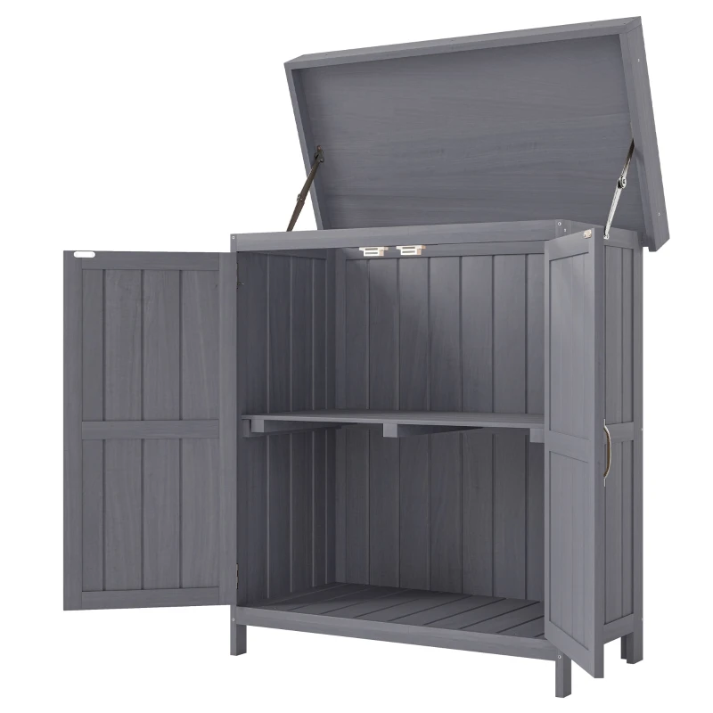 Armoire de Jardin sur Pied Double Porte étagère et Toit bitumé relevable dim. 74L x 43l x 88H cm Bois Massif de Sapin