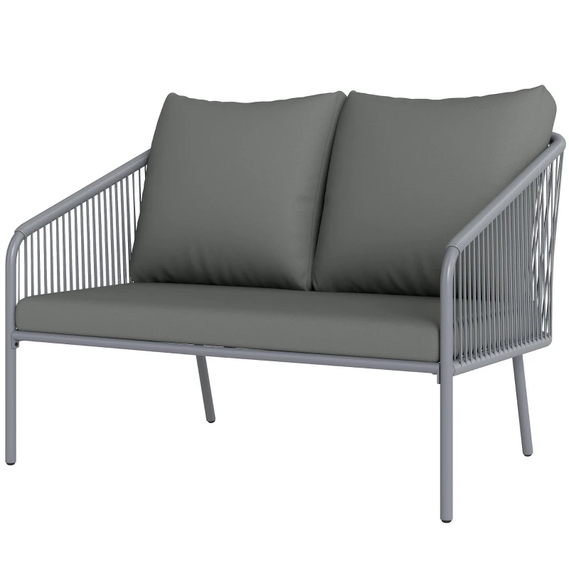 Canapé de jardin 2 places en résine tressée avec coussins canapé d'extérieur accoudoirs cadre en acier 112x72x76cm gris