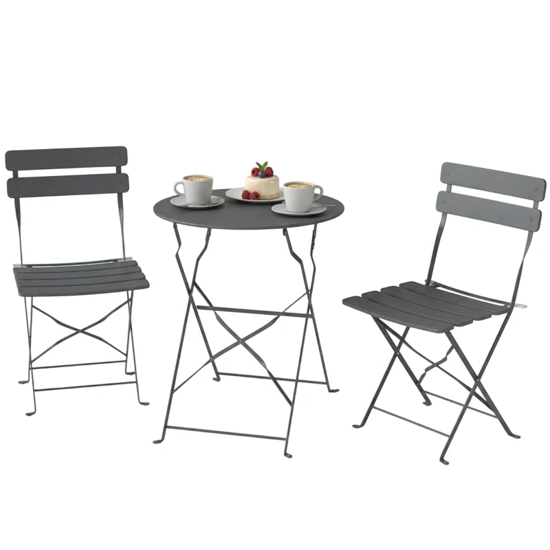 Ensemble bistro pliable 3 pièces avec table et 2 chaises de couleur gris anthracite