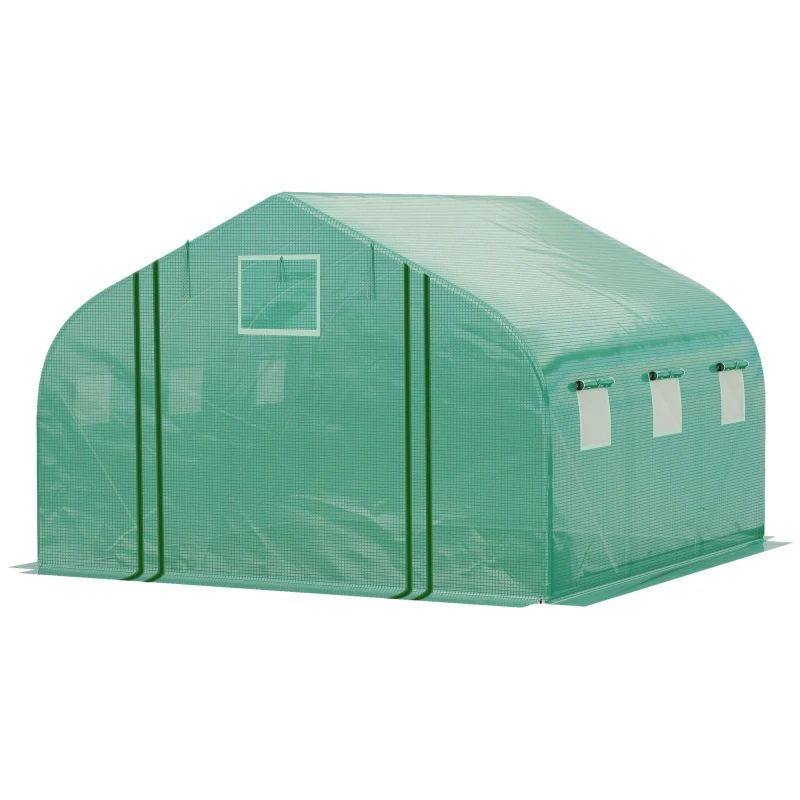 Serre tunnel 3,5 x 3 x 2 m avec porte enroulable et 6 fenêtres de couleur verte
