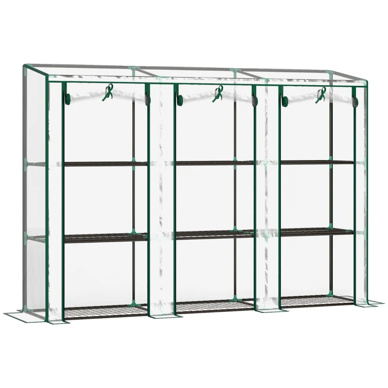 Serre de balcon avec étagères à 3 niveaux et 2 portes mesurant 215 x 46 x 151 cm