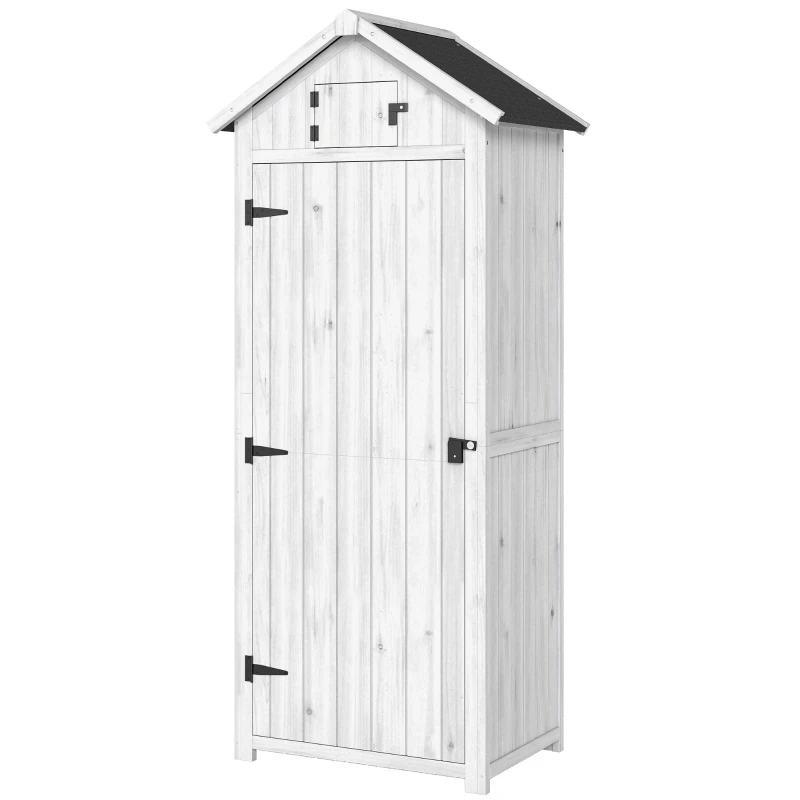 Armoire de Jardin Extérieur, Abri de Jardin en Bois, Abri pour Outils, 3 étagères, 2 Portes à Loquets, Toit en Pente Bitumé, 77L x 54l x 179H cm, Sapin Traité, Gris Clair