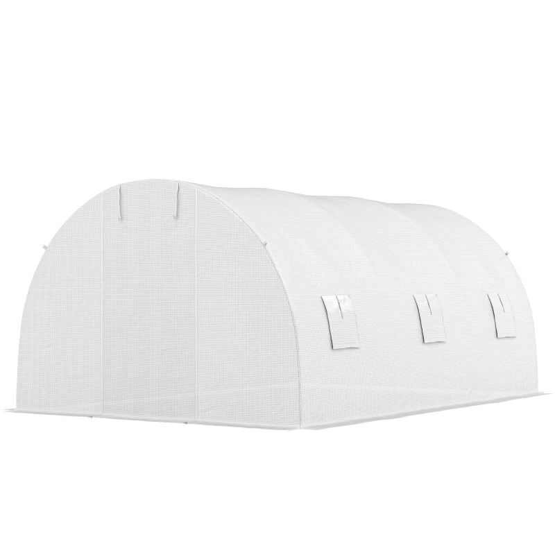 Serre de Jardin Tunnel 13,5 m2 4,5L x 3l x 2H m - 6 fenêtres, Porte zippée Enroulable - chassis Tubulaire Acier galvanisé, bache PE Haute densité Blanc