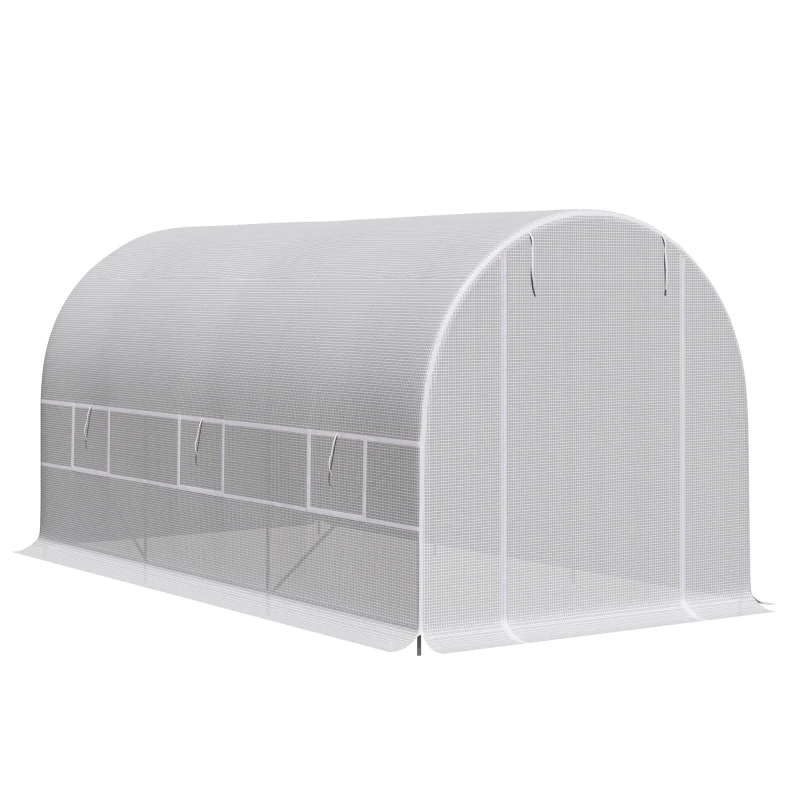Serre tunnel de jardin 8m2, serre de jardin tunnel 400x200x200cm avec porte et 6 fenêtres, pour extérieur, toutes saisons, légumes, fruits, fleurs, bache PE haute densité 140 g/m2 blanc