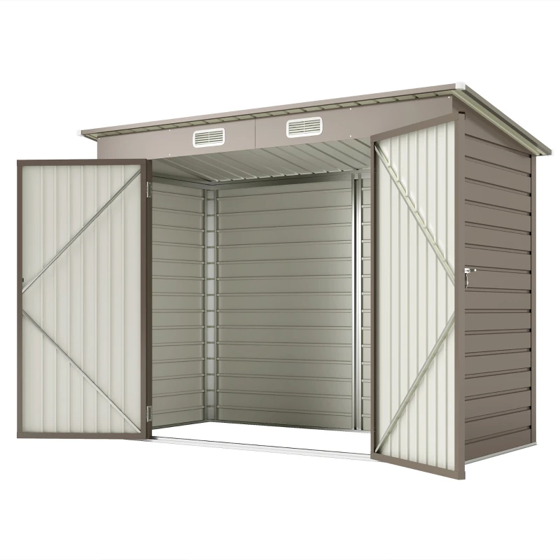 Abri de jardin 3 m² avec portes verrouillables et aérations de couleur gris clair