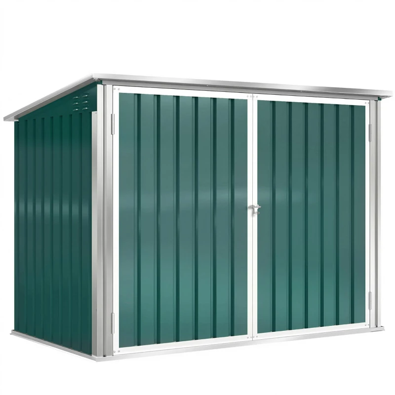Abri pour 2 poubelles de 240 L avec vérins à gaz et portes verrouillables de couleur verte