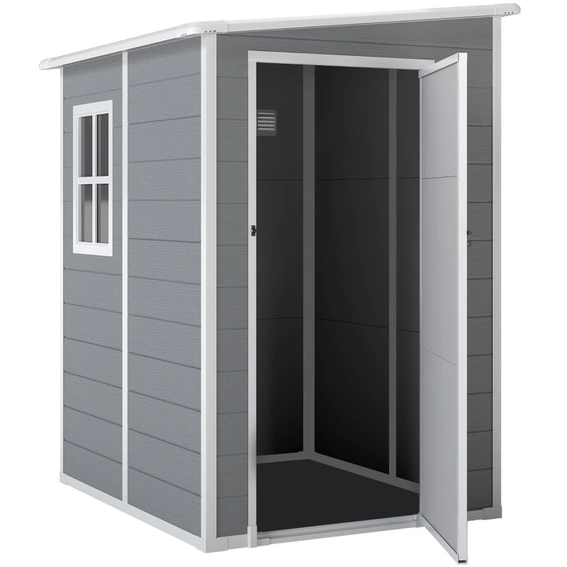 Abri de jardin 1,54 m² cabane de jardin pour outils - porte verrouillable, aération et fenêtre - dim. 122L x 149l x 192/177H cm - aluminium et PP, gris