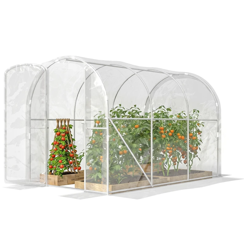 Serre tunnel de 6 m² mesurant 3 x 2 x 2 m avec porte battante et bâche PE 150 g/m²