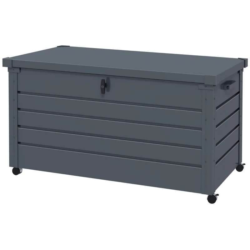 Coffre de rangement extérieur 311L coffre de jardin avec vérin à gaz, roulettes et poignée, en acier galvanisé, 120x62x66 cm, gris