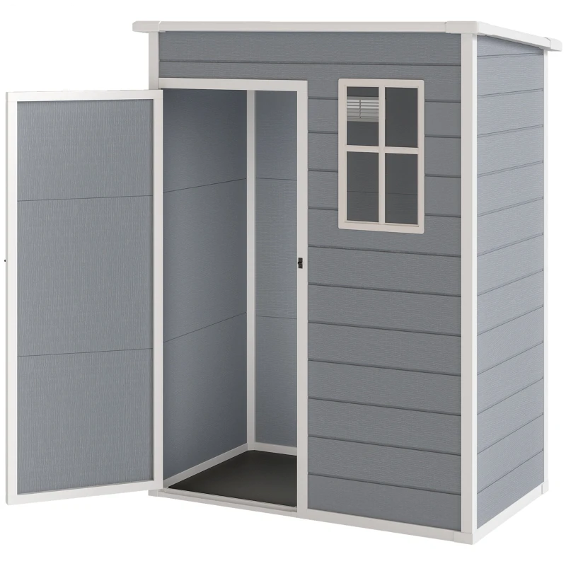 Abri de jardin 1,14 m2 cabane de jardin pour outils - porte verrouillable, aération et fenêtre - dim. 151L x 92l x 193H cm  - plastique, gris