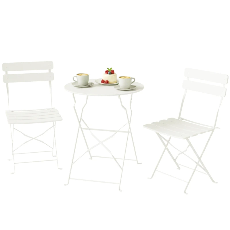 Ensemble bistro pliable 3 pièces avec table et 2 chaises de couleur blanc crème