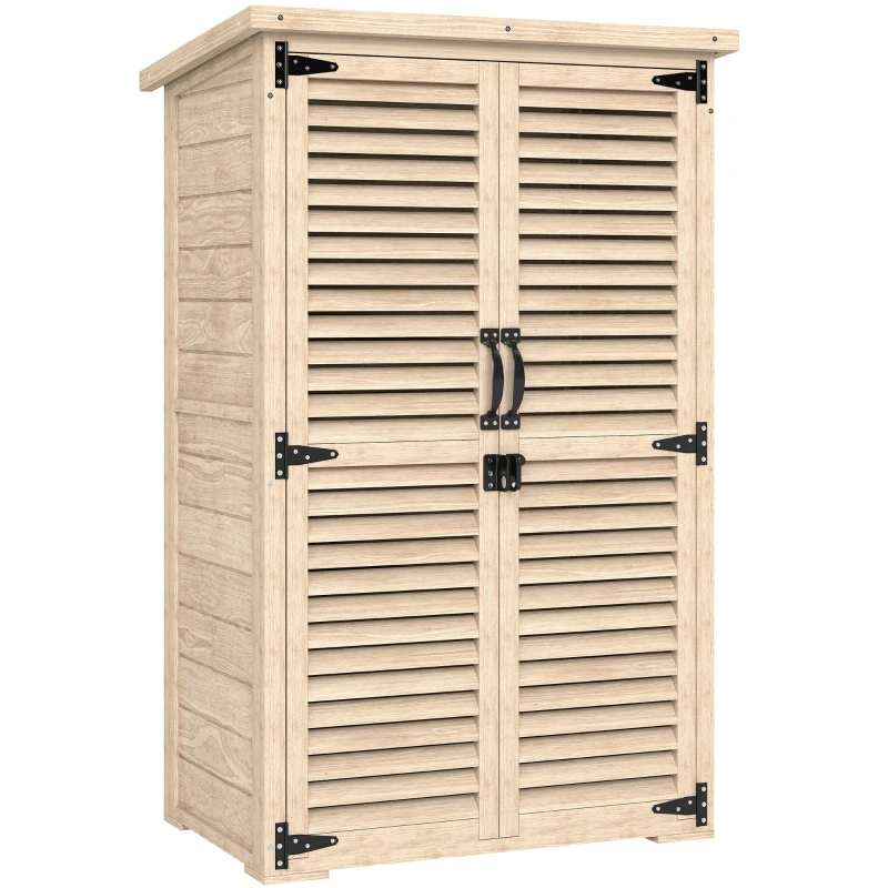 Armoire de jardin en bois avec 2 étagères et portes persiennées mesurant 75 x 50 x 118 cm
