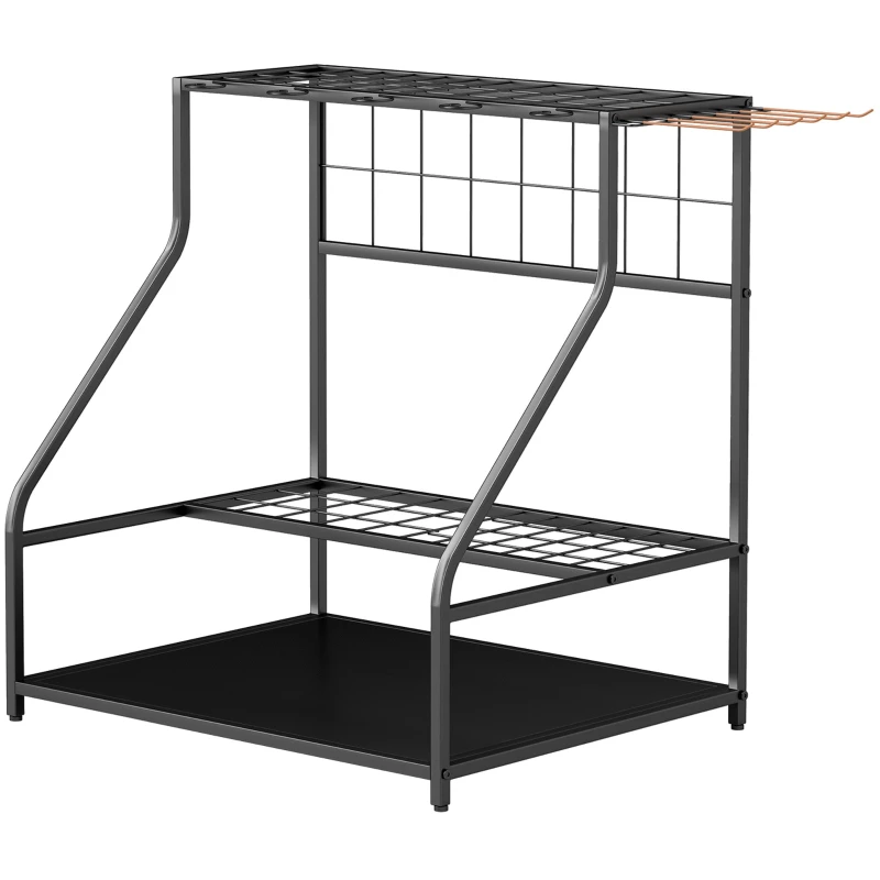 Organiseur d'outils de jardin avec crochets, porte-outils de garage à 3 niveaux, support d'outils de jardin pour sécateurs, pelles, rateaux pour jardin, garage orange