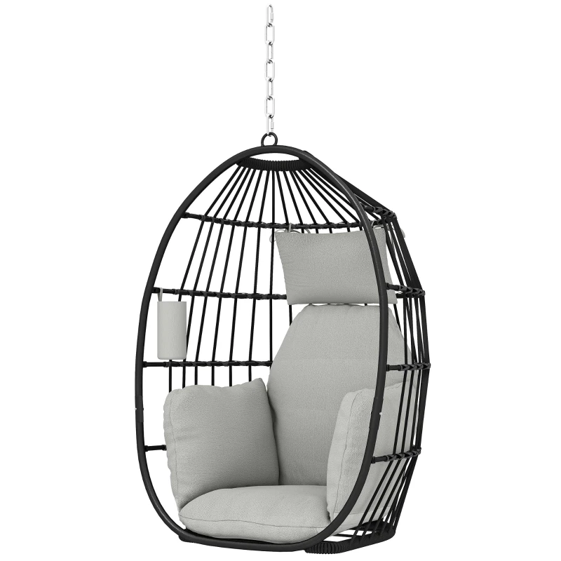 Fauteuil suspendu, fauteuil œuf suspendu, panier pliable, coussins rembourrés, porte-gobelet, oreiller, gris foncé