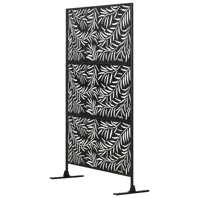Panneau décoratif extérieur 122 x 198 cm, paravent extérieur en acier, motifs de branches de saule découpées, pour jardin, balcon, terrasse, noir