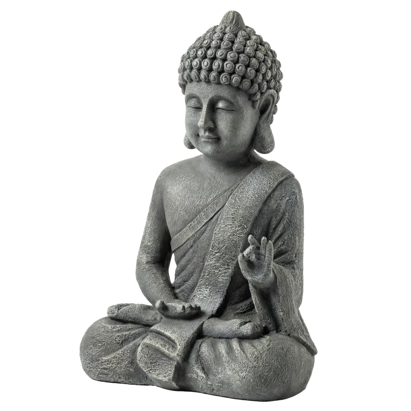 Statue de Jardin, Sculpture de Bouddha Assis en Oxyde de Magnésium, Décoration Spirituelle pour Intérieur et Extérieur, Jardin, Patio, Cour, Gris Foncé