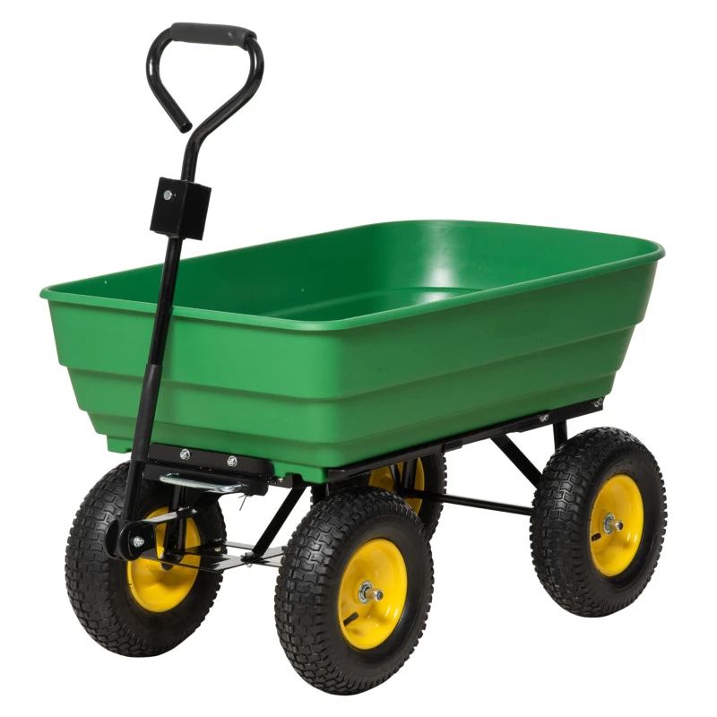 Chariot de jardin 125 L à benne basculante et 4 roues charge jusqu’à 200 kg