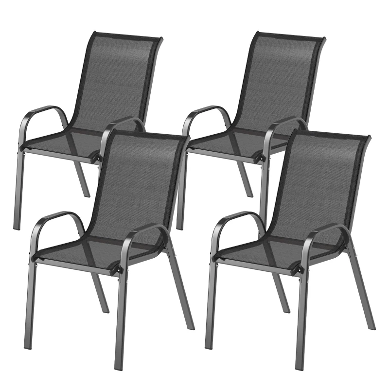 Lot de 4 chaises de jardin chaises empilables dossiers hauts tissu maille respirante cadre acier 54 x 71 x 93 cm noir