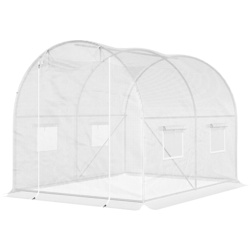 Serre de Jardin Tunnel 6 m2 3L x 2l x 1,9H m Acier galvanisé renforcé diamètre 2,4 cm + PE Haute densité fenêtres Porte Blanc