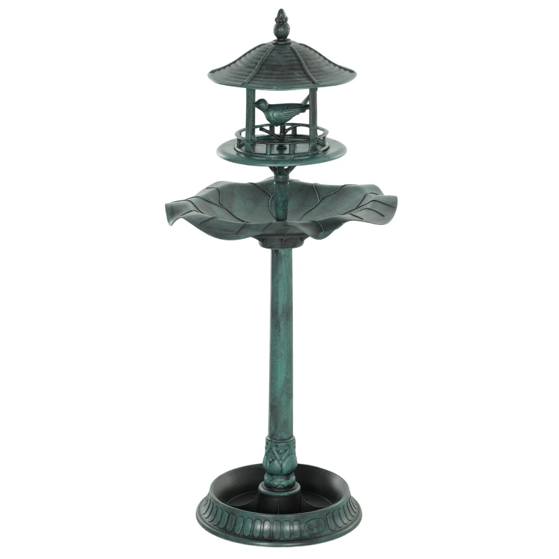 Bain d'oiseaux Abreuvoir pour Oiseaux jardinière 3 en 1 dim. Ø 50 x 113H cm polypropylène vert-de-gris