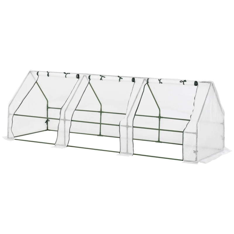 Mini serre tunnel 270 x 90 x 90 cm avec bâche PE 140 g/m² et 3 fenêtres de couleur blanche