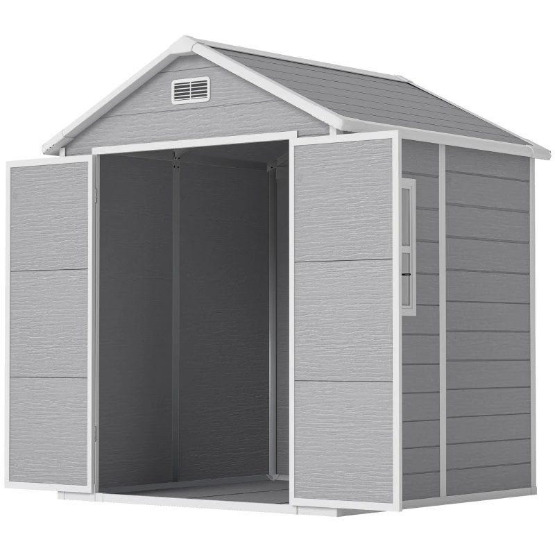 Abri de jardin en résine 2,7 m² avec plancher structure en aluminium 182 x 151 x 219 cm, cabane de jardin cabanon rangement outils portes avec serrure et clés 3 fenêtre, gris