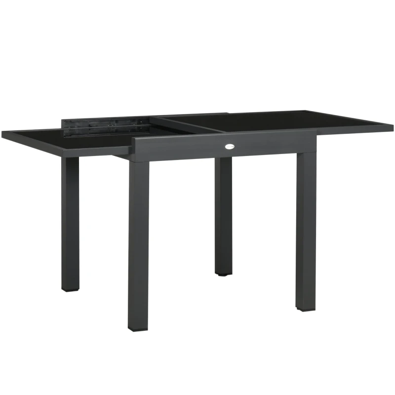 Table extensible de jardin grande taille dim. dépliées 160 x 80 x 75 cm foncé plateau verre trempé noir aluminium gris