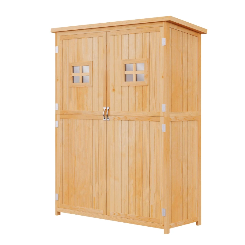 Armoire de jardin en bois haute de 127,5 cm avec 2 étagères 2 portes et 2 fenêtres