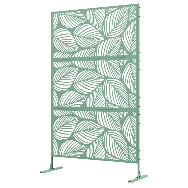 Panneau brise vue décoratif paravent extérieur vert à motif végétal en acier - 122 x 45 x 198 cm, vert