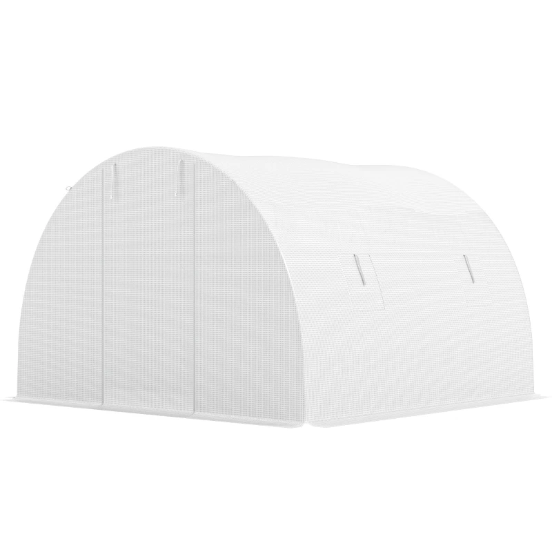 Serre de Jardin Tunnel 9 m2 3L x 3l x 2H m - 4 fenêtres, Porte zippée Enroulable - chassis Tubulaire Acier galvanisé, bache PE Haute densité Blanc
