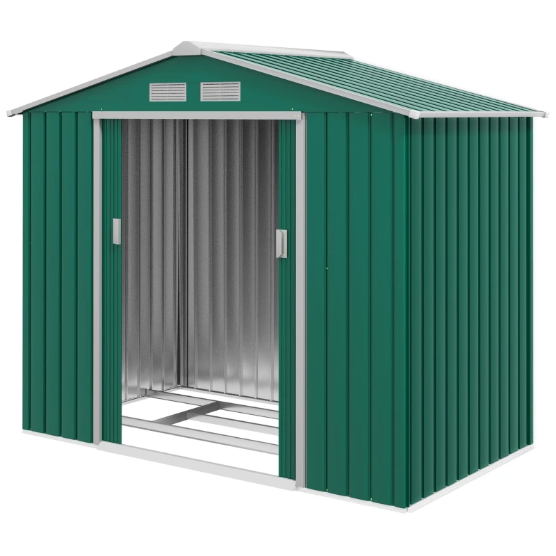 Abri de jardin 2,42 m² avec fondation et porte verrouillable de couleur verte