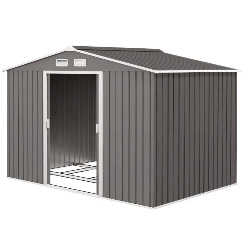 Abri de jardin 4,9 m² avec porte coulissante et aérations de couleur grise