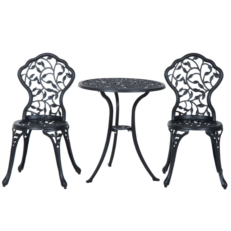 Ensemble bistro 3 pièces en aluminium moulé Ensemble de mobilier de balcon Ensemble de bistrot avec 2 chaises Mobilier de jardin Noir