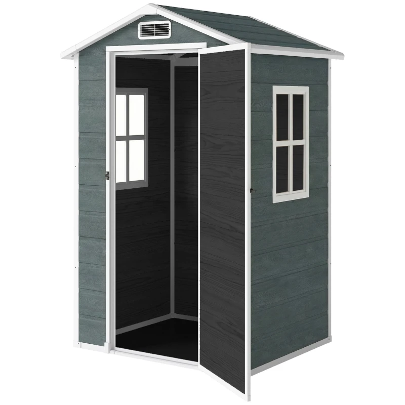 Abri de jardin en plastique avec plancher porte verrouillable fenêtre et ventilation  128 x 104 x196 cm gris