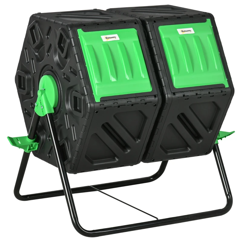 Composteur rotatif 360° à double chambre d’une capacité 130 L de couleur noire