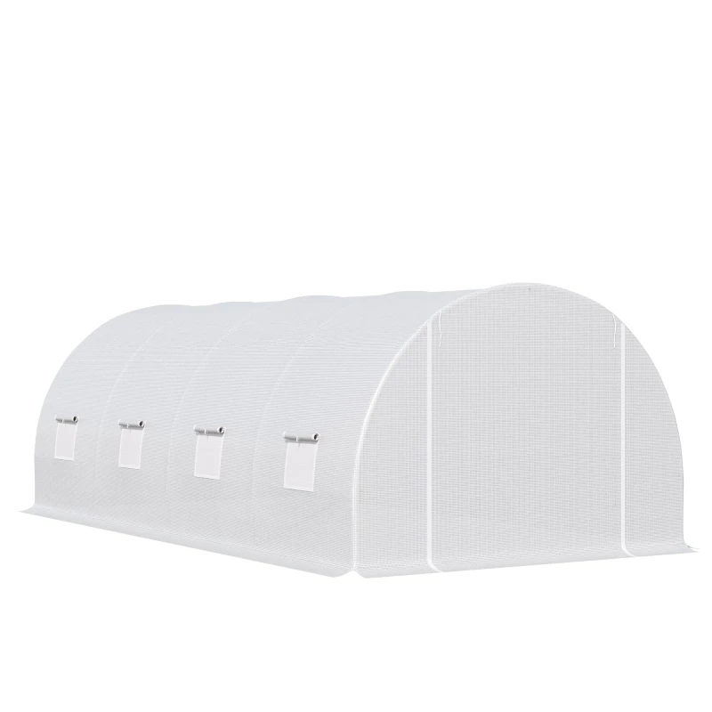 Serre tunnel de 18 m² mesurant 6 x 3 x 2 m avec structure renforcée et 8 fenêtres en blanc
