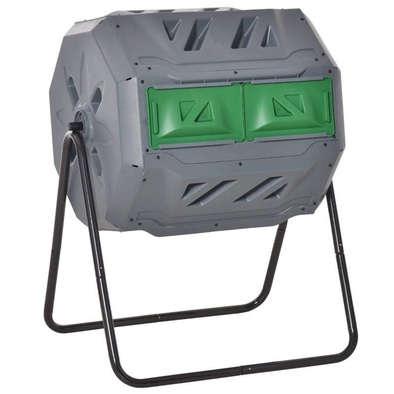 Composteur rotatif 360° à double chambre d’une capacité 160 L de couleur grise