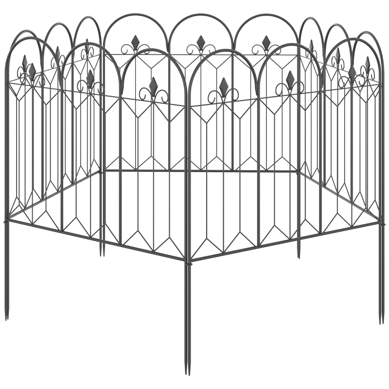 Lot de 5 clôtures de jardin décoratives en métal avec ornements - 305 x 79,5 cm noir
