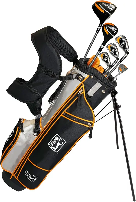 PGA TOUR Junior 10-Piece Golf Set for Ages 8-12 & 12+ (4'8"-5'10") - Right or Left-Handed Beginner Clubs with Lightweight Stand Bag, Hybrid, Driver, Mallet Putter