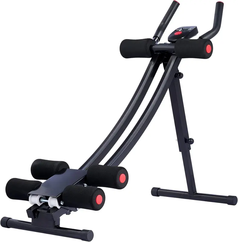 Foldable Ab Machine for Home — Core Strength Trainer, Ab Crunch Coaster with 4 Intensity Levels and Digital Display