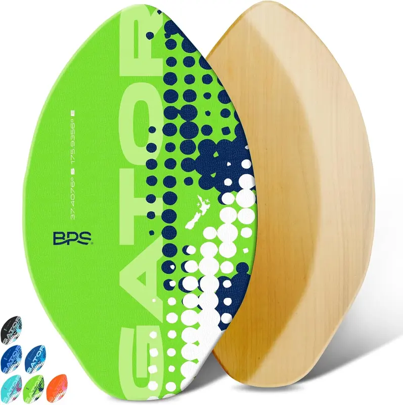 New Zealand Gator Skimboard — Wooden Poplar Board with Colored EVA Grip Pad & High-Gloss Clear Coat for Kids & Adults; 30in, 35in, 40in Sizes