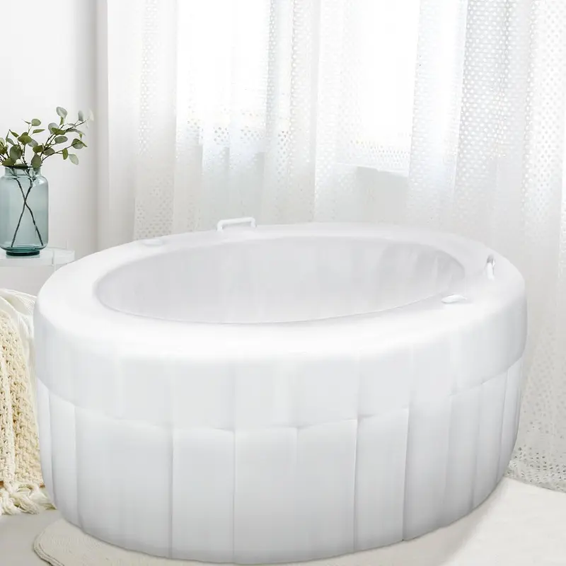 Inflatable Home Birthing Pool with Liner - White PVC Tub 65 in x 55 in x 26 in, Seat, Handles & Cup Holder