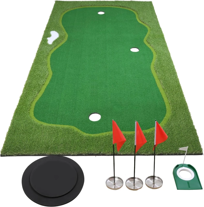 Large Golf Putting Green Mat for Indoor & Outdoor Practice - Movable Cups, Custom Slope Pad, Professional Training Mat for Home/Backyard