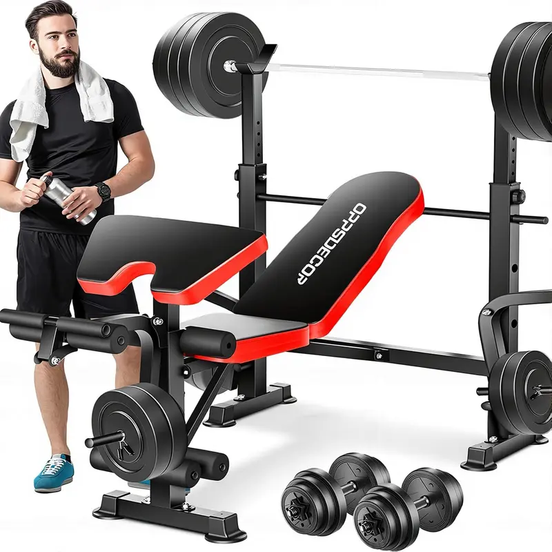 6-in-1 Foldable Home m Bench — ASTM-Certified 900-lb Capacity, Adjustable Bench Press with Leg Extension, Leg Curl, Preacher Pad & Barbell Squat Rack for Full-Body Strength Training