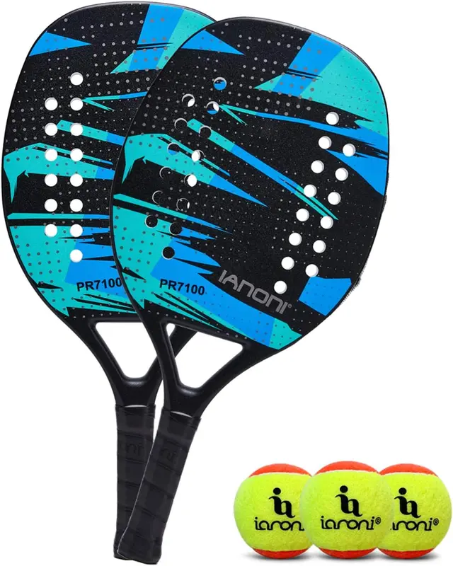 Beach Tennis Paddle 100% Carbon Fiber with EVA Memory Foam Core, 330g Lightweight Round Frame