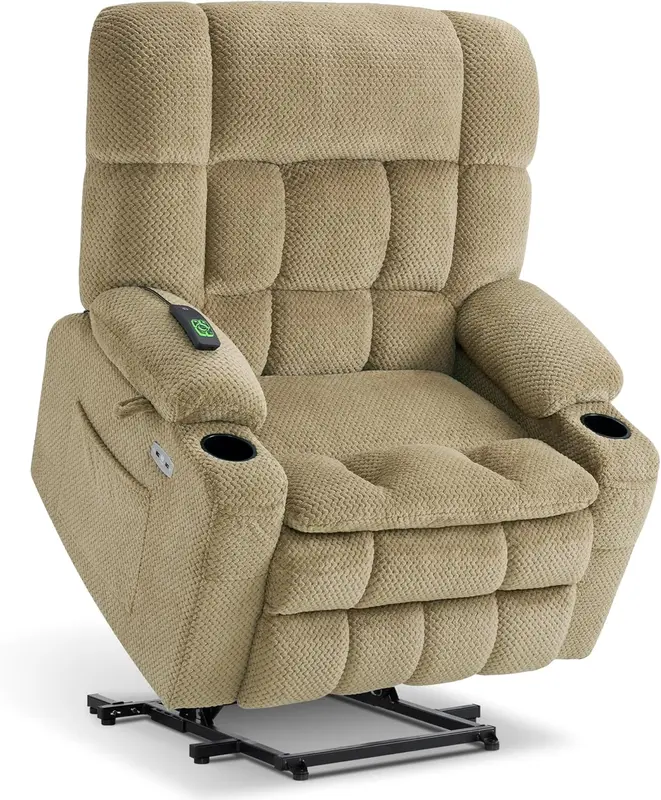 Dual-Motor Power Lift Recliner R7897 (Medium-Wide) — Beige Fabric, Zero-Gravity, Heat & Massage, Infinite Positions, USB Ports, for Larger Users