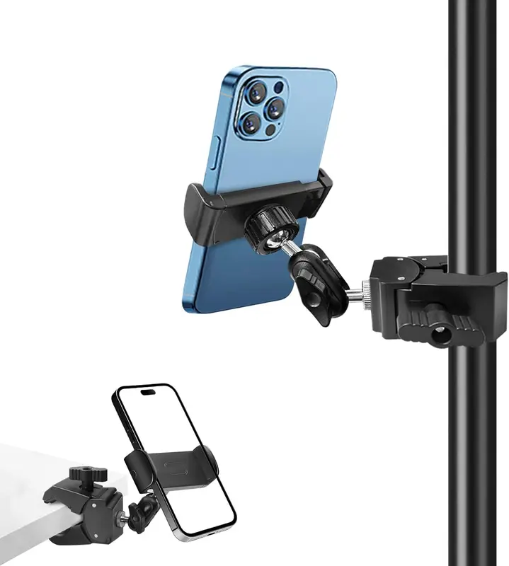 Adjustable Phone Holder for Mic Stand, Treadmill, Spin Bike & Stroller - Universal Mount for iPhone, Samsung and All Smartphones (Standard)