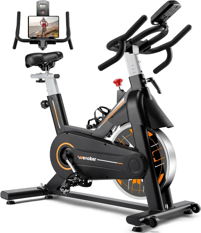 Indoor Stationary Exercise Bike with App Support, Adjustable Seat & Multi-Grip Handlebars
